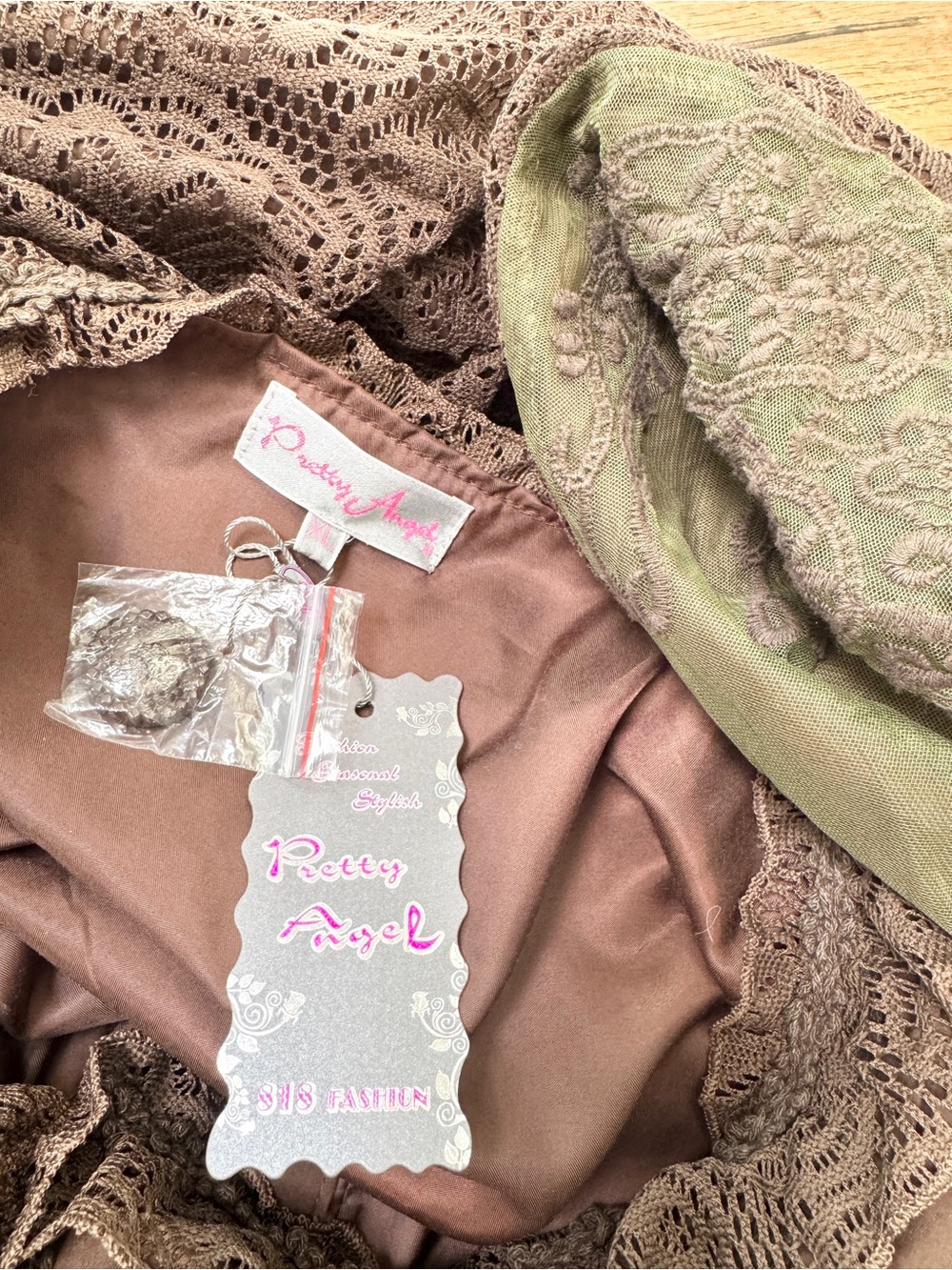 NWT Pretty Angel Fairy 🧚🏻 Olive Green Brown Layered Lace Tunic Mini Dress XL - Picture 6 of 6